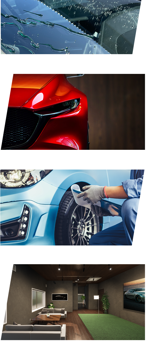特殊研磨技術によるガラスコーティング 横浜初となる最先端セラミックボディコーティング 専任技師による万全のアフターフォロー ゴルフグリーン完備にておもてなし